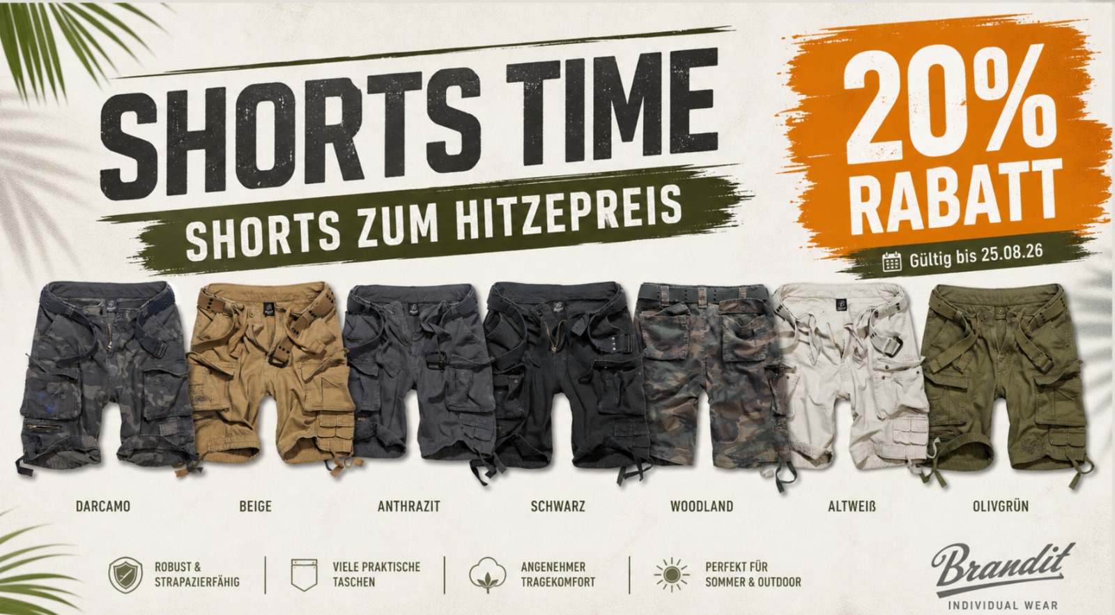 20 Prozent Rabatt auf Brandit Cargoshort Savage