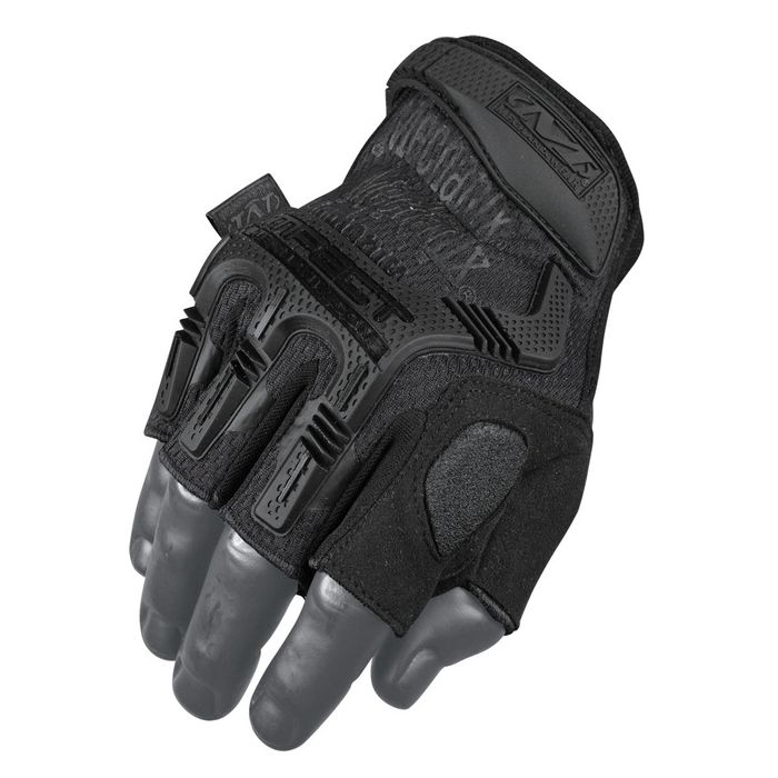 Handschuhe Mechanix M-Pact: Handinnenfläche: Lederimitat 60% Nylon, 40% Polyurethan und 82% Nylon, 18% Polyrethan. Handrücken:100% Elasthan mit Aufdruck aus thermoplastischem Kautschuk. Innenfutter: 100% Polyester