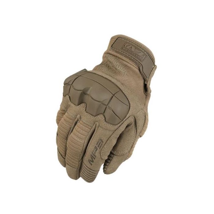 Mechanix Handschuhe M-Pact 3 sand Handinnenfläche: Lederimitat 65% Nylon, 35% Polyurethan und synthetische Gummigewebeeinlagen Handrücken:94,5% Polyester und 5,5% Elasthan mit Aufdruck aus thermoplastischem Kautschuk Innenfutter: 100% Polyester, Gummigewe
