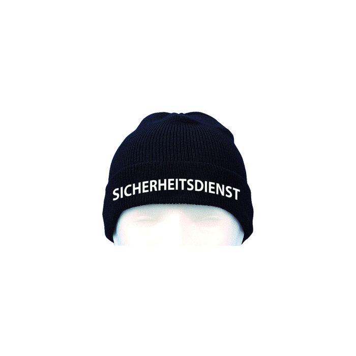 Strickmütze Fleece "SICHERHEITSDIENST" - Bestickung Gelb - Schwarz - 100% Schurwolle - wasserdicht, atmungsaktiv - Nr. 7479