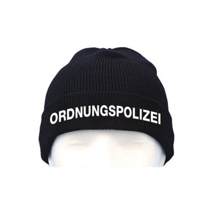 Strickmütze schwarz ORDNUNGSPOLIZEI - Fleeceinnenfutter - 100% Schurwolle, wasserdicht, atmungsaktiv - Nr. 7496