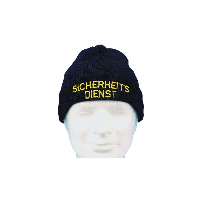 Wollmütze "SICHERHEITSDIENST"- gelb - mit Bestickung - Dunkelblau - 100% Wolle - Nr. 4563
