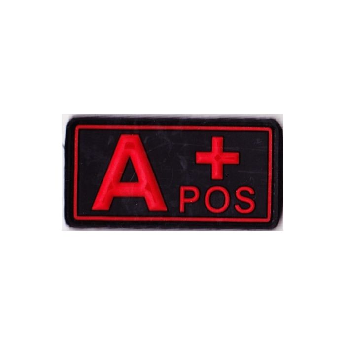Rubber Patch Blutgruppenabzeichen, A+ POS - schwarz-rot - 5,7 x 3 cm - Nr. BW5804