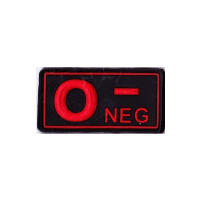 Rubber Patch Blutgruppenabzeichen, 0- NEG - schwarz-rot - 5,7 x 3 cm - Nr. BW5809
