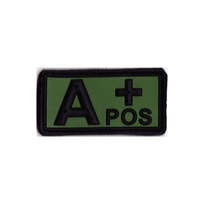 Rubber Patch Blutgruppenabzeichen, A+ POS - oliv-schwarz - 5,7 x 3 cm - Nr. BW5812