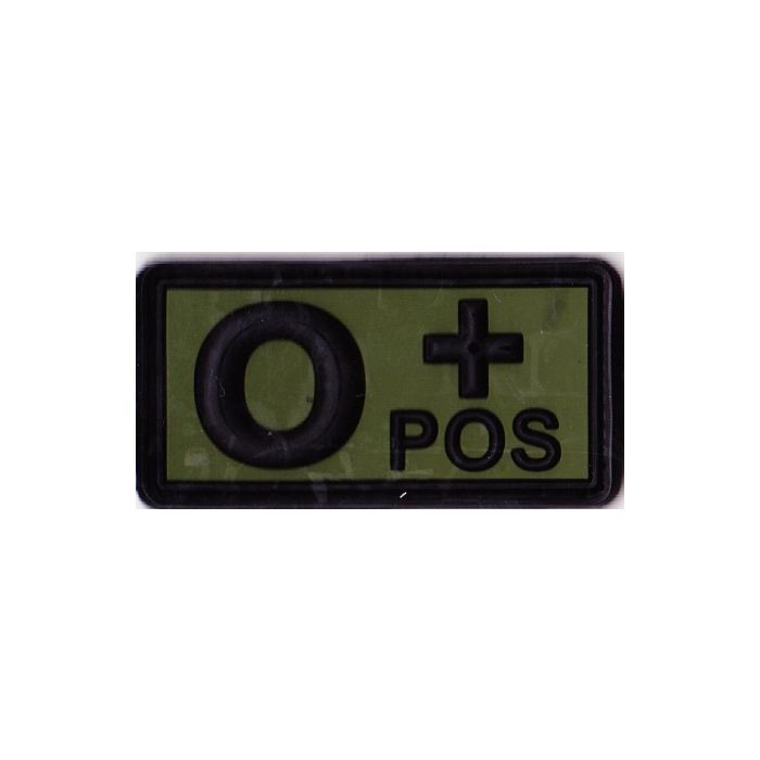 Rubber Patch Blutgruppenabzeichen, 0+ POS - oliv-schwarz - 5,7 x 3 cm - Nr. BW5816