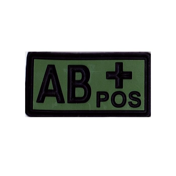 Rubber Patch Blutgruppenabzeichen, AB+ POS - oliv-schwarz