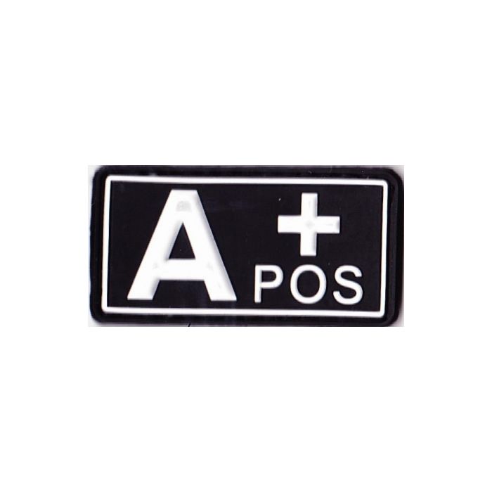 Rubber Patch Blutgruppenabzeichen, A+ POS - schwarz-weiß - 5,7 x 3 cm - Nr. BW5819