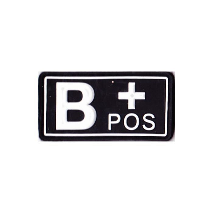 Rubber Patch Blutgruppenabzeichen, B+ POS - schwarz-weiß - 5,7 x 3 cm - Nr. BW5821