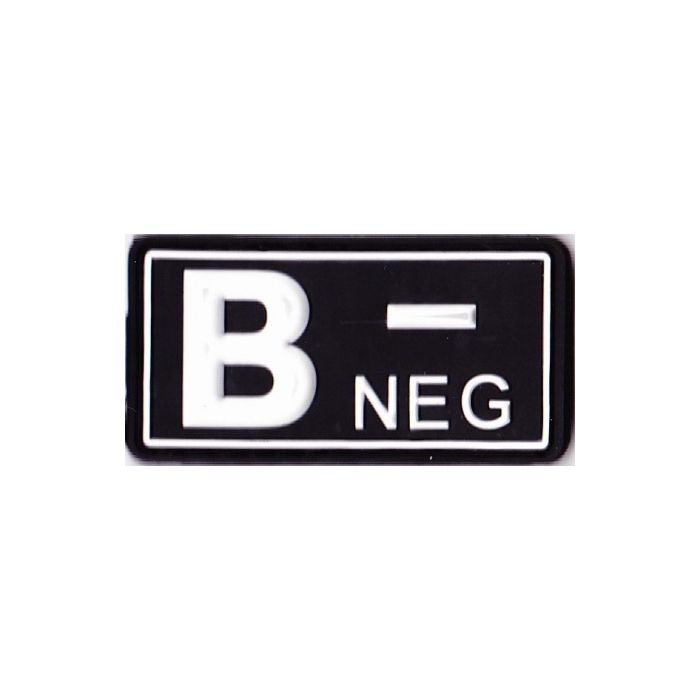 Rubber Patch Blutgruppenabzeichen, B- NEG - schwarz-weiß - 5,7 x 3 cm - Nr. BW5822
