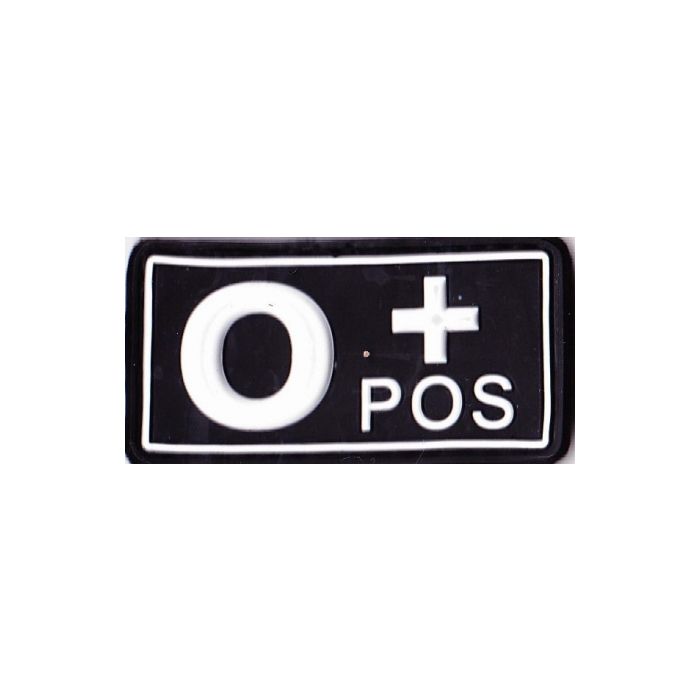 Rubber Patch Blutgruppenabzeichen, 0+ POS - schwarz-weiß - 5,7 x 3 cm - Nr. BW5823
