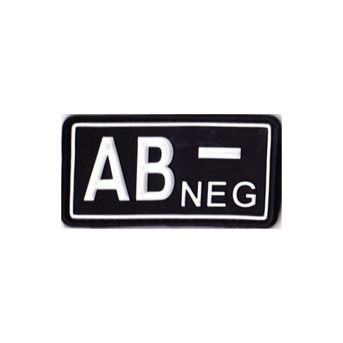 Rubber Patch Blutgruppenabzeichen, AB- NEG - schwarz-weiß - 5,7 x 3 cm - Nr. BW5826