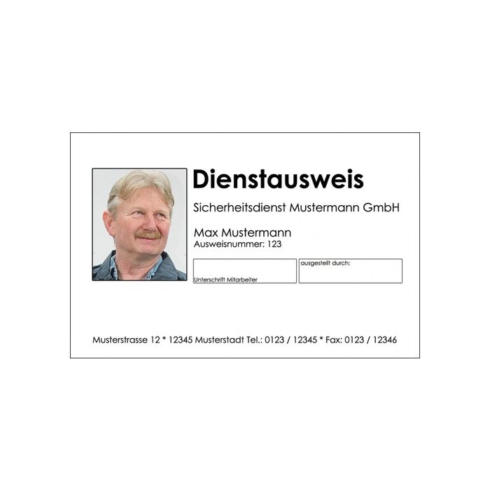 Dienstausweis - Vorderseite bedruckt - vertikal oder horizontal möglich - mit Passbild - Texte frei wählbar - Nr. 5004