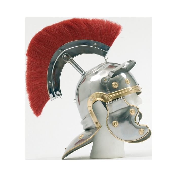 Römerhelm - Repro - Helm mit Haarbuschkamm - gold beschlagen - Stabil - Nr. MA4575