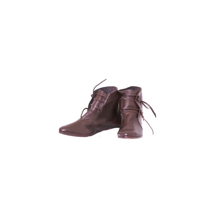 Mittelalterliche Schnürschuhe - dunkelbraun - knöchelhoch - robustes, weiches Deckleder - genagelte Ledersohle - Nr. MA4610