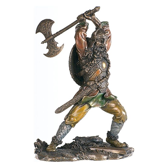 Wikinger Figur mit Helm und Axt - bronze-coloriert - 16 x 14 x 22 cm - Nr. MA4814