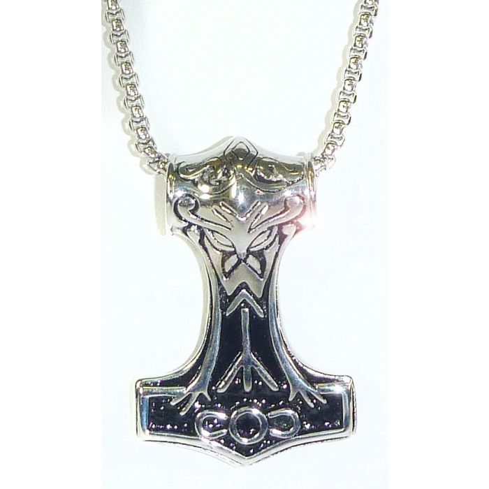 Wikinger-Halskette mit Thors Hammer: 44mm x 13 x 12. Länger d. Halskette > 60 cm