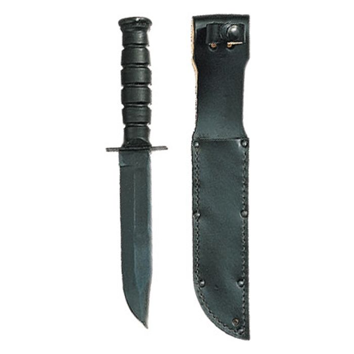ORIGINAL USMC KAMPFMESSER - schwarz, Karbonstahl mit „Blutrinne“ - mit Lederscheide - Nr. US4751