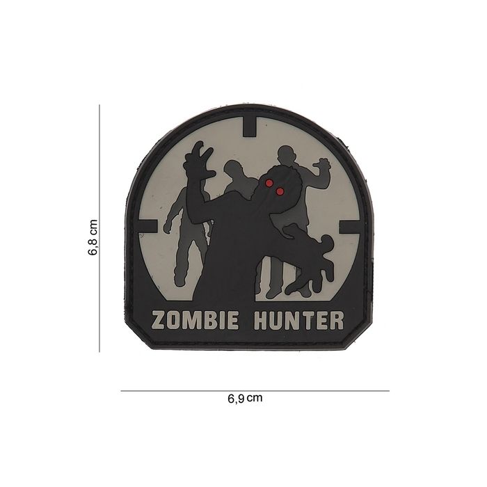 Rubber Patch " Zombie Hunter ",  schwarz - Größe 69x 68 mm