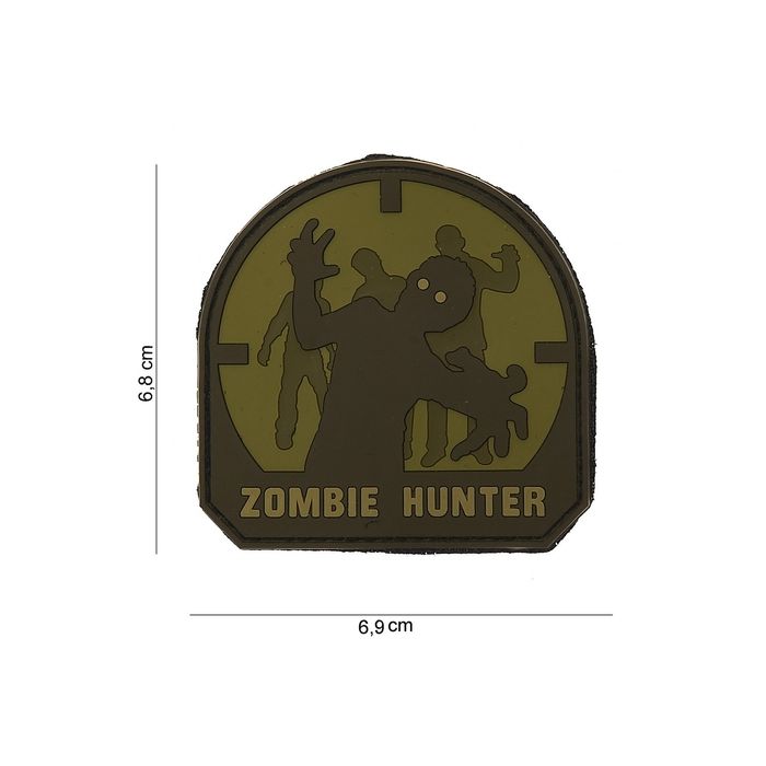 Rubber Patch " Zombie Hunter ",  oliv - Größe 69x 68 mm