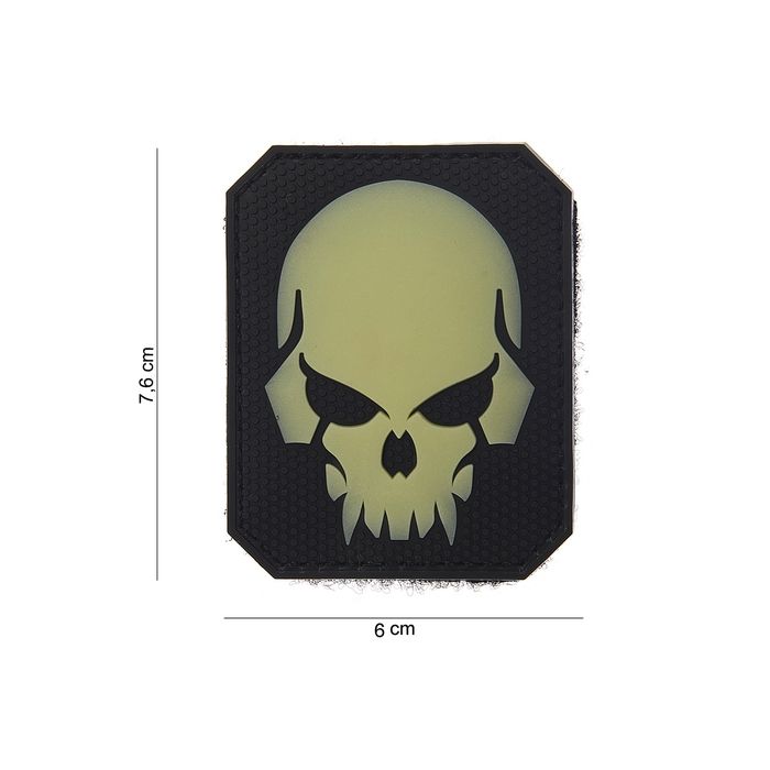 Rubber Patch "Piratenschädel", weiß> 60 x 76 mm Mit Nachtleucht-Effekt!