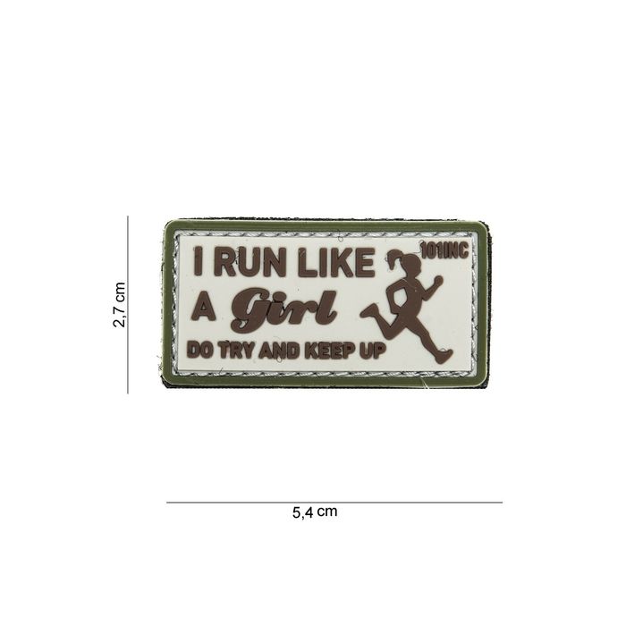Rubber Patch " I run like a Girl " ,  54 x 27 mm