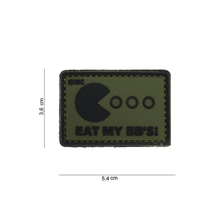 Rubber Patch " Eat my BB's " , oliv | 54 x 36 mm
