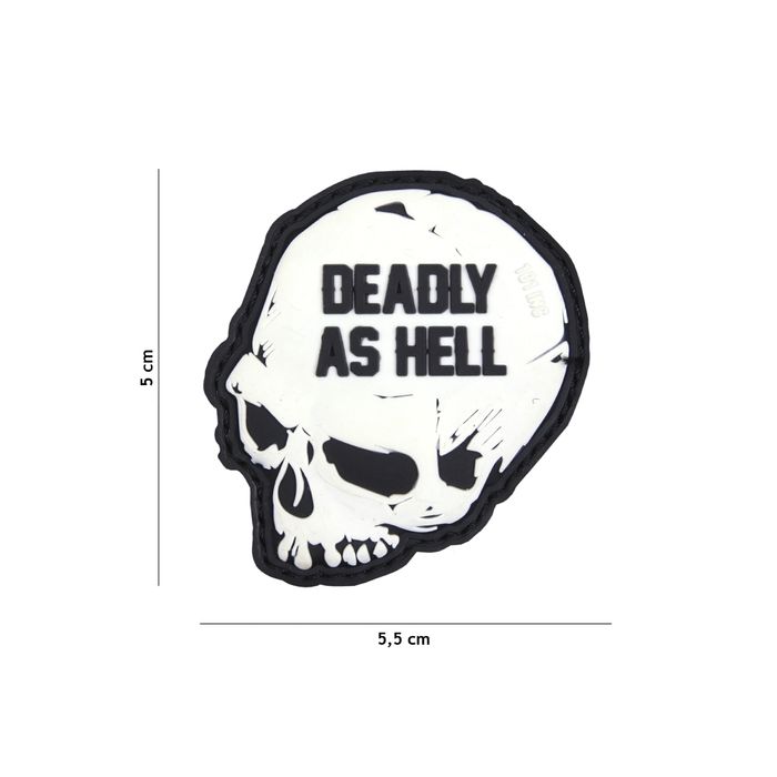 Rubber Patch "Deadly as Hell", weiß > 55 x 50 mm