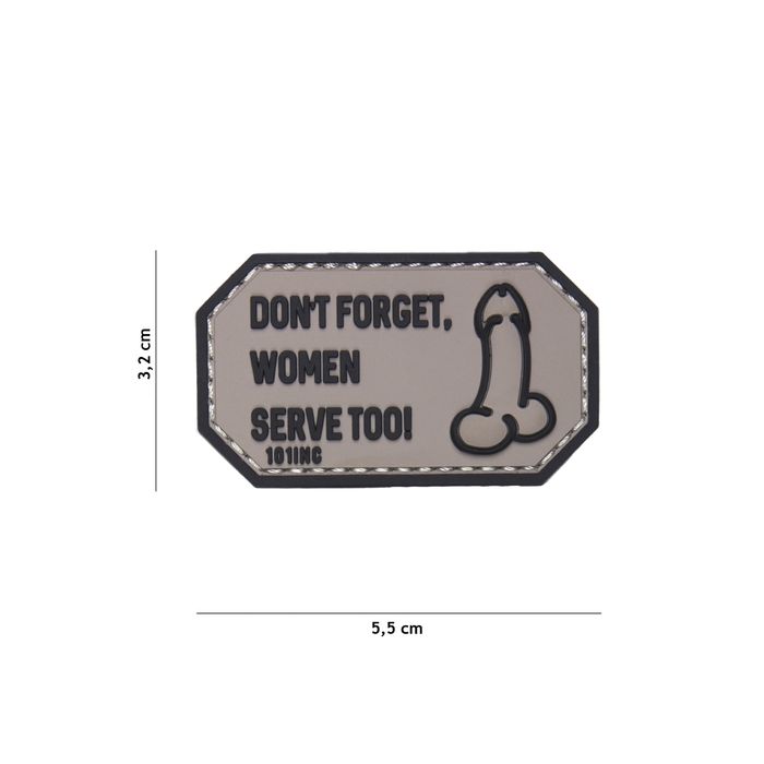 Rubber Patch " Don't forget, women serve too! " ,  55 x 32 mm
