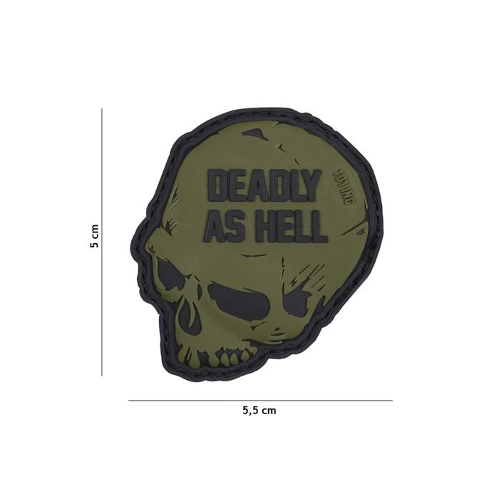 Rubber Patch "Deadly as Hell", oliv  55 x 50 mm