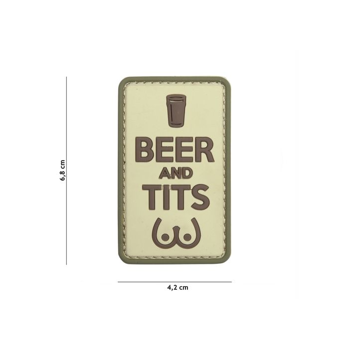 Rubber Patch " Beer and Tits " , beige | 42 x 68 mm