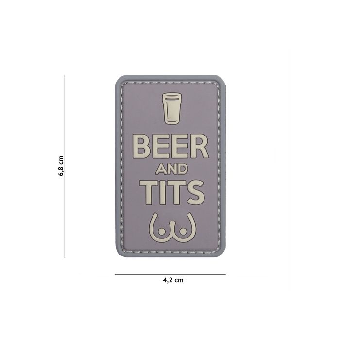 Rubber Patch " Beer and Tits " , grau | 42 x 68 mm