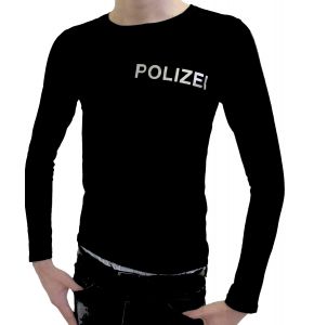 T-Shirt Langarm für Behörden in Top-Qualität mit reflektierendem Aufdruck POLIZEI - Schwarz