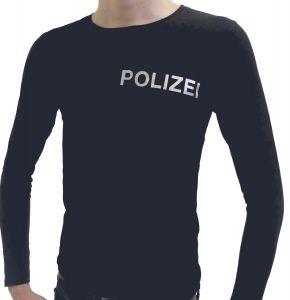 T-Shirt Langarm für Behörden in Top-Qualität mit reflektierendem Aufdruck POLIZEI -  Dunkelblau