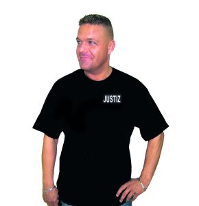 T-Shirt für Behörden in Top-Qualität mit reflektierendem Aufdruck JUSTIZ - Schwarz