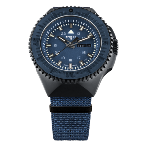 traser- Taktische Armbanduhr "P69 Black Stealth Blue" mit schwarzem Textilarmband 