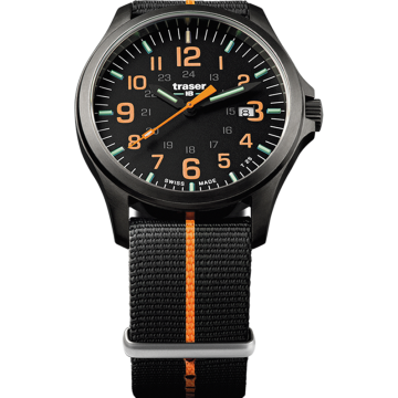 traser P67 Officer Pro GunMetal - Schwarz / Orange mit Nato-Textilarmband