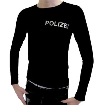 T-Shirt Langarm für Behörden in Top-Qualität mit reflektierendem Aufdruck POLIZEI - Schwarz