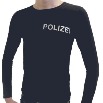 T-Shirt Langarm für Behörden in Top-Qualität mit reflektierendem Aufdruck POLIZEI -  Dunkelblau