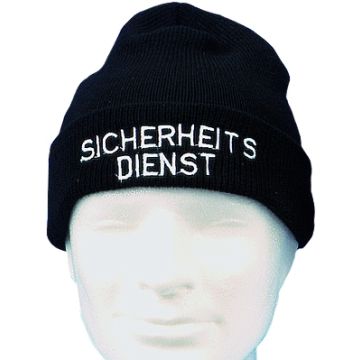 Wollmütze "SICHERHEITSDIENST"- weiß - Farbe schwarz - Nr. 4562