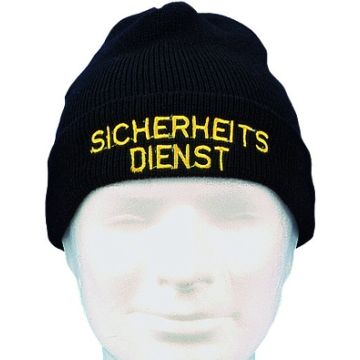 Wollmütze "SICHERHEITSDIENST"- gelb - mit Bestickung - Schwarz - 100% Wolle - Nr. 4563