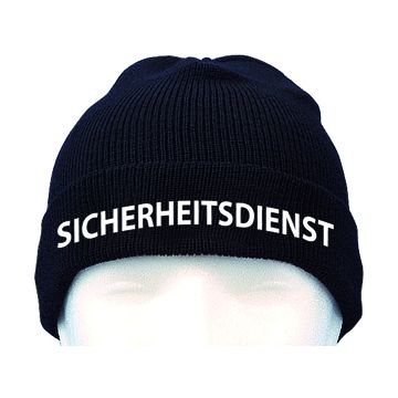 Strickmütze Fleece "SICHERHEITSDIENST" - Bestickung Gelb - Schwarz - 100% Schurwolle - wasserdicht, atmungsaktiv - Nr. 7479