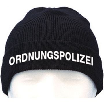 Strickmütze schwarz ORDNUNGSPOLIZEI - Fleeceinnenfutter - 100% Schurwolle, wasserdicht, atmungsaktiv - Nr. 7496