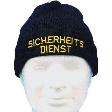 Wollmütze "SICHERHEITSDIENST"- gelb - mit Bestickung - Dunkelblau - 100% Wolle - Nr. 4563