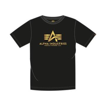 Alpha Basic T-Shirt Foil Print - Schwarz / Gelbgold