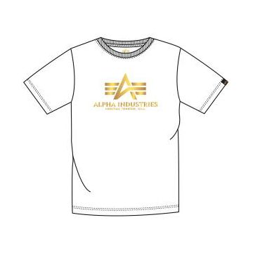 Alpha Basic T-Shirt Foil Print - Weiß / Gelbgold