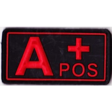 Rubber Patch Blutgruppenabzeichen, A+ POS - schwarz-rot - 5,7 x 3 cm - Nr. BW5804
