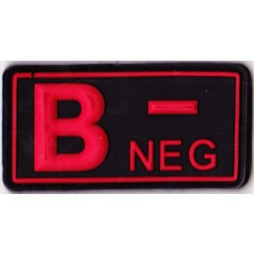 Rubber Patch Blutgruppenabzeichen, B- NEG - schwarz-rot - 5,7 x 3 cm - Nr. BW5807 