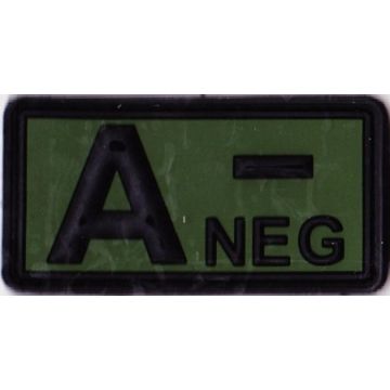 Rubber Patch Blutgruppenabzeichen, A- NEG - oliv-schwarz - 5,7 x 3 cm - Nr. BW5813