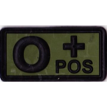 Rubber Patch Blutgruppenabzeichen, 0+ POS - oliv-schwarz - 5,7 x 3 cm - Nr. BW5816